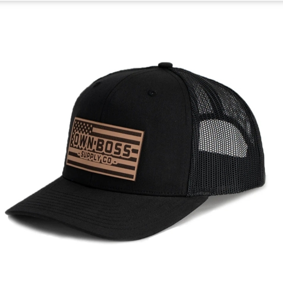 NWT Own Boss Supply Compamy Leather Patch Trucker Hat - Picture 2 of 4